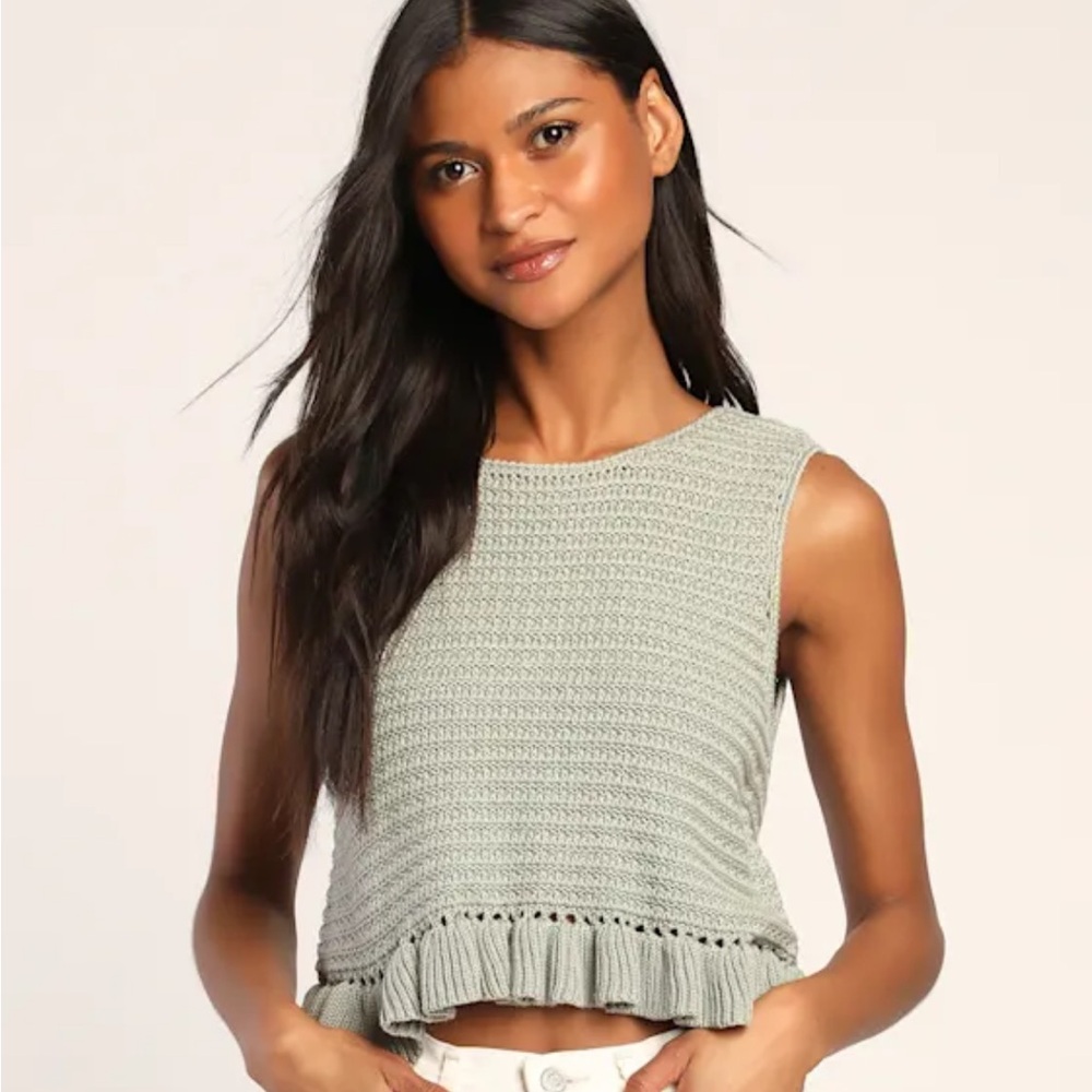 Lulus Flouncin' Around Cropped Ruffled Sweater Tank (READ)